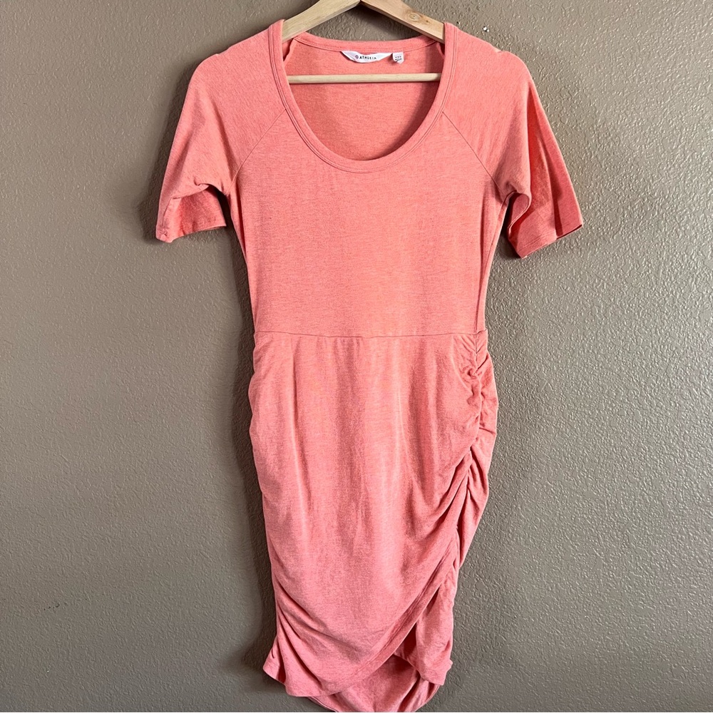 Athleta Coral Midi BodyCon Dress with Ruched Detail Size XXS